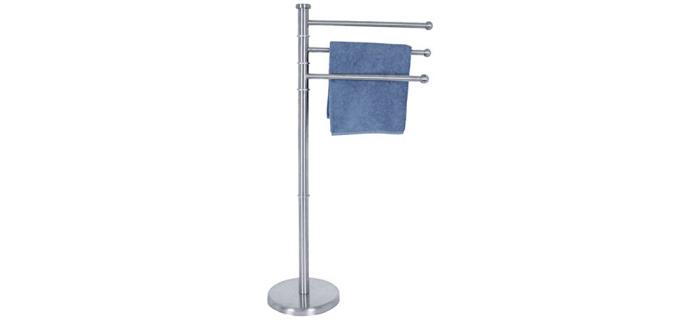 MSV 140338 Porte Serviettes sur pied avec 3 branches mobiles en acier inoxydable - Porte Serviettes avec 3 Branches Inoxydable - 33 x 22 x 89 cm