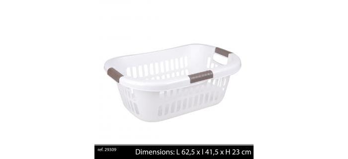 Corbeille à linge blanc polypropylène 3 poignées ergonomique capacités 58 litres XXL - Panier à linge blanc - L.62.5 x l.41,5 x H.23 cm