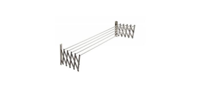Séchoir Extensible 140 cm en Acier Inoxydable 18/10 Avec 5 Baleines en Aluminium SAUVIC 90890 - Étendoir à linge mural 140 cm Inox 5 barres Aluminium - Séchoir à Linge Intérieur Extérieur Inox 5 barres Aluminium - 140 x 13 x 18.5 cm