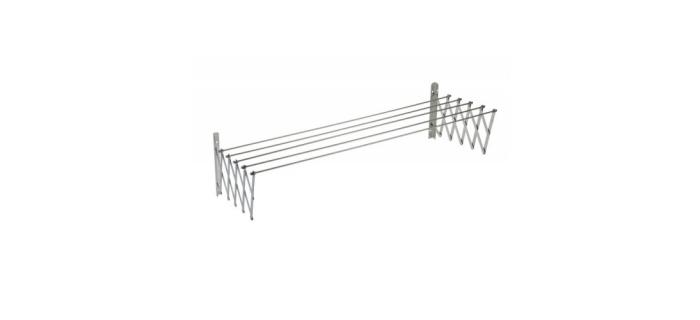 Séchoir Extensible 100 cm 5 Baleines en Acier Inoxydable 18/10 SAUVIC 90795 - Étendoir à Linge Extensible 100 cm en Acier Inoxydable 18/10 - 100 x 13 x 18.5 cm